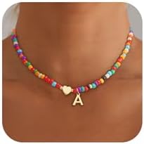 Colorful Initial Necklaces for Girls Women Kids - Teen Girls Gifts Trendy Beaded Initial Necklace Dainty Letter Gifts Choker Necklace for Girl Jewelry