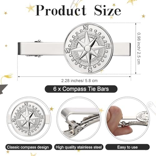 Coume 6 Sets Graduation Gifts For Students Boys Compass Tie Clip With Card The Direction Of Your Dream Tie Clips Class Of 2024 High School College Graduation Party Group Favors