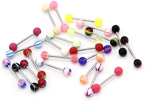 CrazyPiercing 批发 14 克舌环杠铃 110/130/150/200 件不锈钢条舌环 各种颜色不重复 适合女士男士