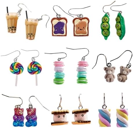 Creative Food-Themed Drop Dangle Earrings Set – Handmade Bubble Tea Teddy Bears Desserts and Candy Designs with Eco-Friendly & Hypoallergenic Materials for Daily Wear or Gift