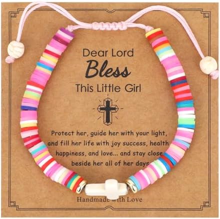 Cross Bracelet for Girls Dear Lord Bless This Little Girl Bracelet Colorful Christian Jesus Religious Bracelets for Kids Jewelry Gifts for Teenage Women Daughter Sister Christmas Catholic Gifts