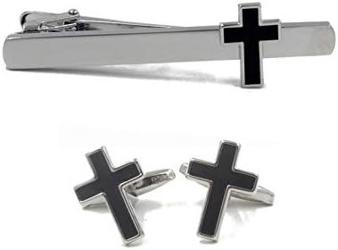 Cross Christian Pair of Cufflinks & Tie Bar Clip