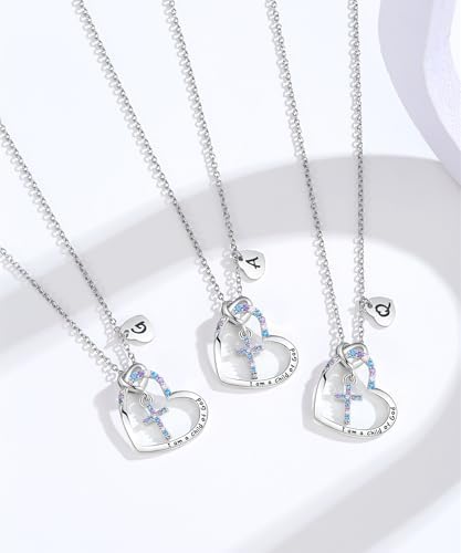 Cross Necklace For Girls I Am A Child Of God Necklace For Girls Cross Birthstone Necklace Heart Letter Initial Necklace 18K White Gold Plated Pendant Jewelry First Communion Baptism Gifts Christmas Birthday Gifts For Girl Women