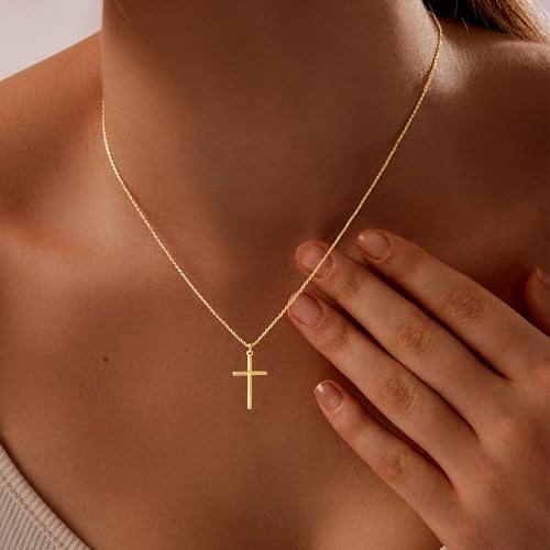 Cross Necklace For Women 14K Gold Plated/Sterling Silver Cross Necklace Dainty Tiny Layered Choker Cross Pendant Necklaces Faith Jewelry First Communion Gifts For Her ﻿