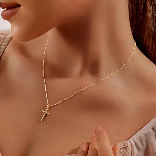 Cross Necklace For Women 14K Gold Plated/Sterling Silver Cross Necklace Dainty Tiny Layered Choker Cross Pendant Necklaces Faith Jewelry First Communion Gifts For Her ﻿