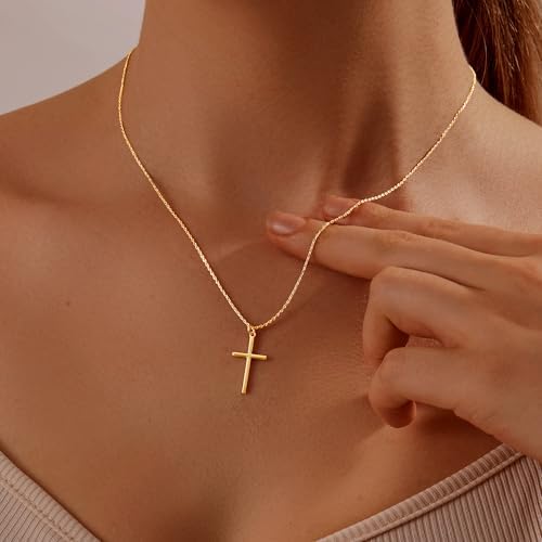 Cross Necklace For Women 14K Gold Plated/Sterling Silver Cross Necklace Dainty Tiny Layered Choker Cross Pendant Necklaces Faith Jewelry First Communion Gifts For Her ﻿