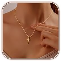 Cross Necklace for Women 14K Gold Plated/Sterling Silver Cross Necklace Dainty Tiny Layered Choker Cross Pendant Necklaces Faith Jewelry First Communion Gifts for Her ﻿