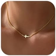 Cross Necklace for Women 14K Gold Silver Plated Dainty Small Cross Pendant Choker Simple Trendy Cute Cross Charm Chain Necklace Easter Basket Stuffers Baptism Religious Faith Jewelry Gift