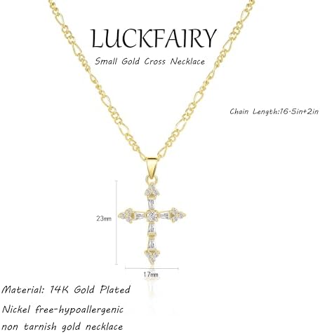 Cross Necklace For Women Double Cross Necklace 14K Gold Plated Cross Pendant Necklace Dainty Gold Cross Necklaces For Women Trendy Small Cross Charm Necklace Simple Cute Choker Necklaces Gold Jewery