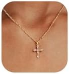 Cross Necklace for Women Double Cross Necklace 14K Gold Plated Cross Pendant Necklace Dainty Gold Cross Necklaces for Women Trendy Small Cross Charm Necklace Simple Cute Choker Necklaces Gold Jewery