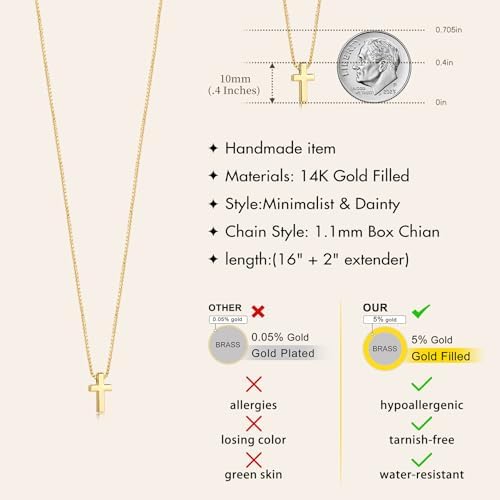 Cross Necklace For Women Girls Dainty 14K Gold Silver Plated Cross Choker Pendant Jewelry Non Tarnish Waterproof Trendy Cute Simple Small Necklace Easter Christian Baptism Religious Faith Jewelry Gifts