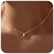 Cross Necklace for Women Girls Dainty 14K Gold Silver Plated Cross Choker Pendant Jewelry Non Tarnish Waterproof Trendy Cute Simple Small Necklace Easter Christian Baptism Religious Faith Jewelry Gifts