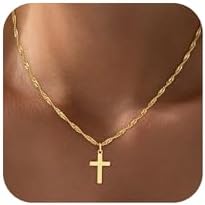 Cross Necklace for Women Trendy - Dainty 18K Real Gold Plated Minimalist Cross Necklace Non Tarnish Waterproof Trendy Cute Simple Small Necklaces Easter Christian Religious Faith Jewelry Gifts