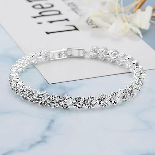 Crystal Wedding Jewelry Set Silver Necklace Earrings Bracelet Crystal Bridal Wedding Jewelry Sets For Brides Bridesmaid Prom Costume Accessories