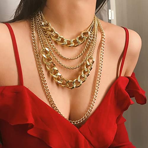 CSIYANJRY99 Chunky Gold Necklaces For Women Multilayer Punk 80s Hip Hop Necklace Layered Cuban Link Chain Statement Necklace 90s Freaknik Outfit Accessories For Women