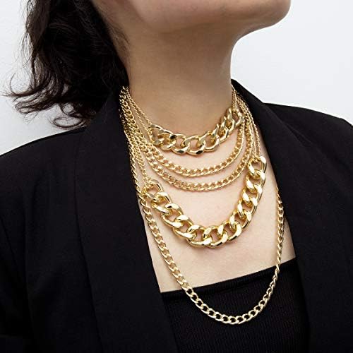 CSIYANJRY99 Chunky Gold Necklaces For Women Multilayer Punk 80s Hip Hop Necklace Layered Cuban Link Chain Statement Necklace 90s Freaknik Outfit Accessories For Women