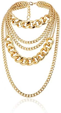 CSIYANJRY99 Chunky Gold Necklaces for Women Multilayer Punk 80s Hip Hop Necklace Layered Cuban Link Chain Statement Necklace 90s Freaknik Outfit Accessories for Women