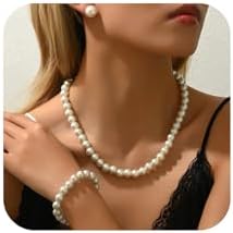 CSIYANJRY99 Pearl Necklace and Earring Set Faux Pearl Jewelry Sets for Women Imitation Beaded Pearl Necklace Bracelet Stud Earrings for Women