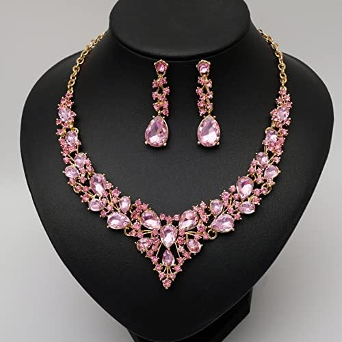 CSY 4 Pcs/Set Austrian Crystal Necklace Earrings Bracelet Ring Bridal Jewelry Sets For Brides Wedding Party Costume Accessories Gifts For Women