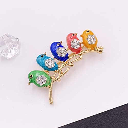Cute Little Bird Multi Color Brooch Pin Crystal Gold Tone