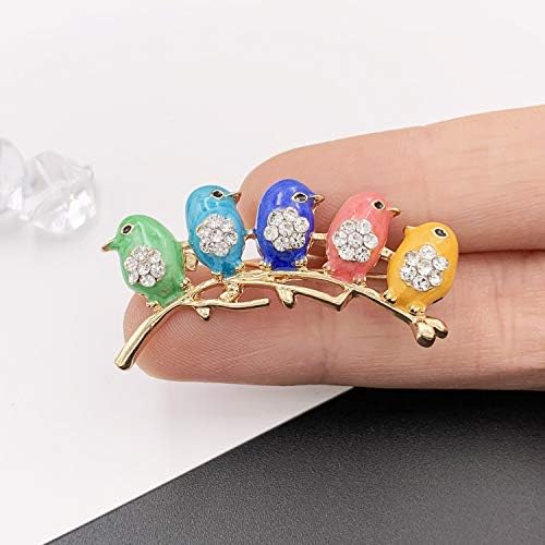 Cute Little Bird Multi Color Brooch Pin Crystal Gold Tone