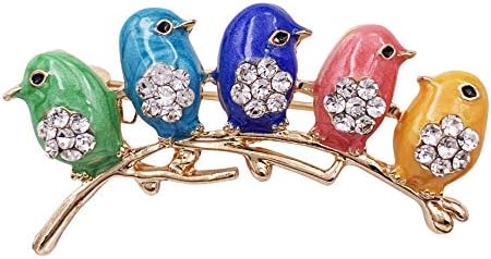 Cute Little Bird Multi Color Brooch Pin Crystal Gold Tone
