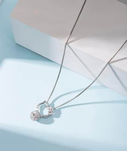 Cute Real 925 Sterling Silver Cat Pendant Necklace Rhinestone Ball Pendant