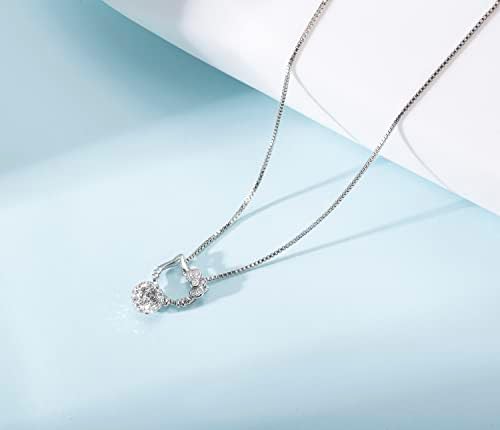 Cute Real 925 Sterling Silver Cat Pendant Necklace Rhinestone Ball Pendant