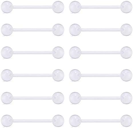 D.Bella 14G Clear Bioflex Flexible Acrylic Straight Tongue Rings Barbells Nipple Ring Retainer Piercing 12mm 14mm 16mm 19mm