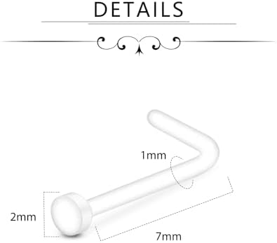 D.Bella 18g Clear Nose Ring Retainer Bioflex L Shape Nose Rings Studs Piercing Jewelry Flat Top