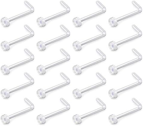 D.Bella 18g Clear Nose Ring Retainer Bioflex L Shape Nose Rings Studs Piercing Jewelry Flat Top