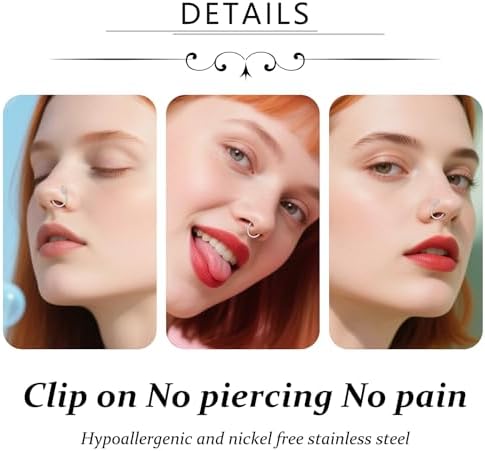 D.Bella 20G Fake Piercing Jewelry Hoop For Faux Lip Septum Nose Ring Set 8mm