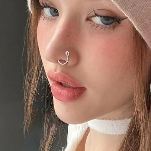 D.Bella 20G Fake Piercing Jewelry Hoop For Faux Lip Septum Nose Ring Set 8mm