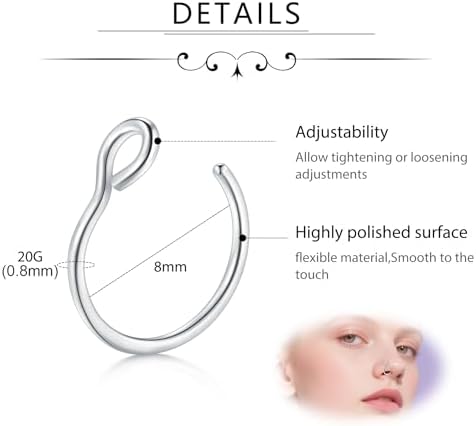 D.Bella 20G Fake Piercing Jewelry Hoop For Faux Lip Septum Nose Ring Set 8mm