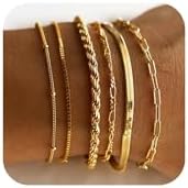 DEARMAY 14K Gold Plated Bracelets for Women Waterproof Jewelry Sets Trendy Thin Dainty Stackable Cuban Link Paperclip Chain Bracelet Pack Fashion Accessories Gifts for Womens