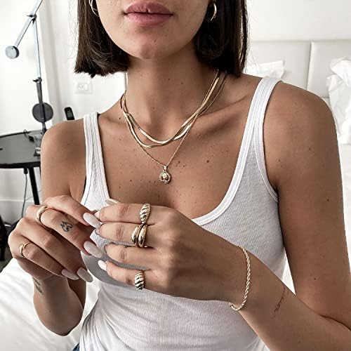 DEARMAY 14K Gold Plated Necklaces For Women Dainty Gold Herringbone Choker Necklace Thin Layered Snake Chain Jewelry For Gifts