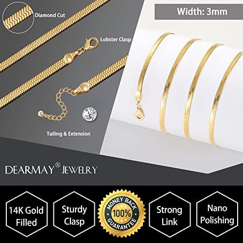 DEARMAY 14K Gold Plated Necklaces For Women Dainty Gold Herringbone Choker Necklace Thin Layered Snake Chain Jewelry For Gifts