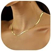 DEARMAY 14K Gold Plated Necklaces for Women Dainty Gold Herringbone Choker Necklace Thin Layered Snake Chain Jewelry for Gifts
