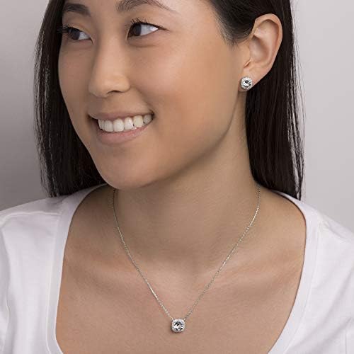Devin Rose Stud Halo Cushion Shaped Earrings For Women And 18 Inch Necklace For Women Jewelry Set Made With Faceted Crystals