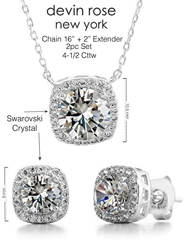 Devin Rose Stud Halo Cushion Shaped Earrings For Women And 18 Inch Necklace For Women Jewelry Set Made With Faceted Crystals