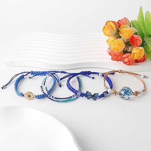 DS 4PCS String Beads Charm Bracelets For Teen Girls Dainty Cute Cartoon Butterfly Daisy Eternal Flower Beads Bracelets Set For Woman And Girls Adjustable Stretch Bracelet Birthday Gift For Friends