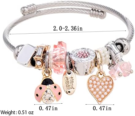 DS Charm Bracelets For Girls Exquisite Cute Cartoon Friendship Bracelets Silver Stainless Steel Bangle With Birthday Gift Box Adjustable Girls Jewelry Suitable For Holiday Gifts