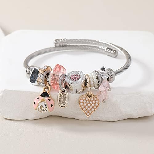 DS Charm Bracelets For Girls Exquisite Cute Cartoon Friendship Bracelets Silver Stainless Steel Bangle With Birthday Gift Box Adjustable Girls Jewelry Suitable For Holiday Gifts