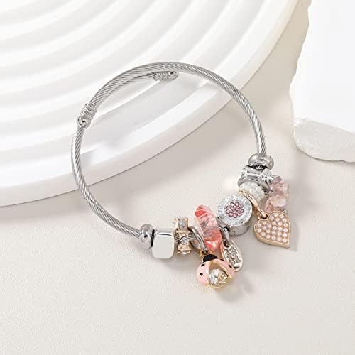 DS Charm Bracelets For Girls Exquisite Cute Cartoon Friendship Bracelets Silver Stainless Steel Bangle With Birthday Gift Box Adjustable Girls Jewelry Suitable For Holiday Gifts