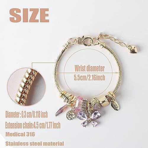 DS Charm Bracelets For Teen Girls Exquisite Cute Cartoon Friendship Bracelet Gold Stainless Steel Bangle Birthday Gift Box Adjustable Little Girls Kids Jewelry Holiday Gifts