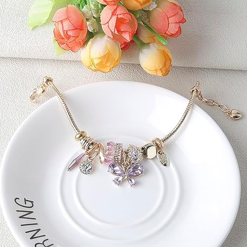 DS Charm Bracelets For Teen Girls Exquisite Cute Cartoon Friendship Bracelet Gold Stainless Steel Bangle Birthday Gift Box Adjustable Little Girls Kids Jewelry Holiday Gifts