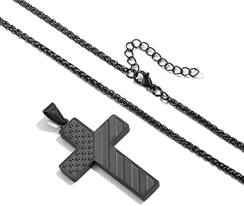 DuoDiner 18+2 Inch Cross Necklace Bible Verse Stainless Steel American Flag Pendant Chain For Men Boys Jewelry Gift
