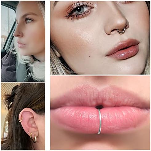 Dyknasz 10PCS 16G Surgical Steel Hinged Clicker Segment Septum Lip Nipple Ring Hoop Cartilage Tragus Helix Sleeper Earrings Piercing Jewelry For Women Men 8mm 10mm 12mm 14mm 16mm