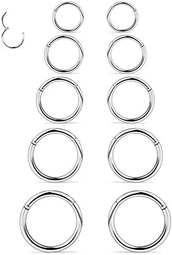 Dyknasz 10PCS 16G Surgical Steel Hinged Clicker Segment Septum Lip Nipple Ring Hoop Cartilage Tragus Helix Sleeper Earrings Piercing Jewelry for Women Men 8mm 10mm 12mm 14mm 16mm