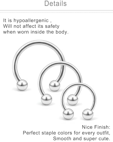 Dyknasz 16G 14G 各种尺寸 马蹄形戒指 医用钢鼻中隔马蹄形耳环 眉毛耳屏唇环 雏菊螺旋穿孔珠宝 男女适用